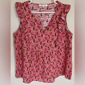 Rose + Olive Floral Ruffle Top size XL babydoll peplum